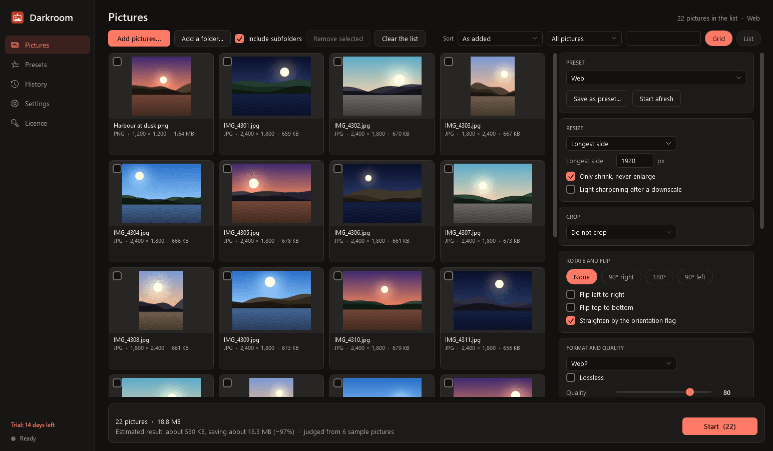 Darkroom main screen